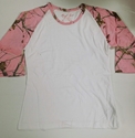 AP Pink RealTree 3/4 Sleeve White T-shirt Youth -Large 