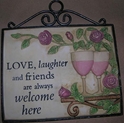 Large Hanging Garden Plaque-Love, Laughter, Friends 