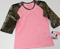 APC Realtree Youth Girls Pink T-shirt w/3/4 Camouflage Sleeves 