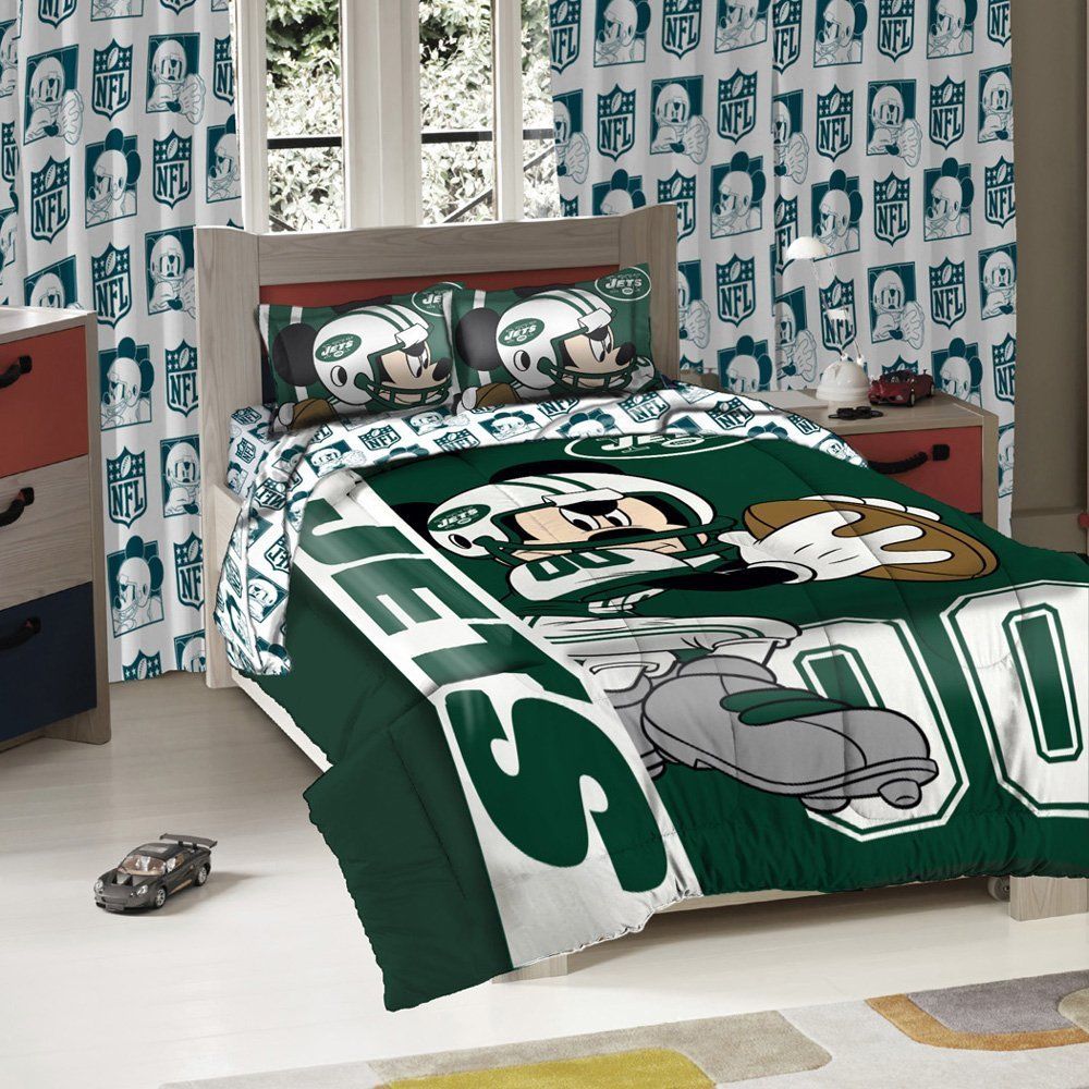 Disney Mickey Mouse NFL NY Jets Character Comforter and Sham Full